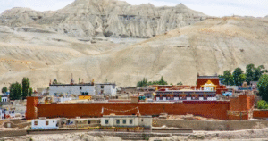 Upper Mustang sky caves carved into red cliffs